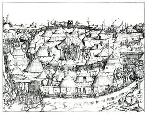Middeleeuws militair kampement, uit een boek, pub. 1887 door August Ottmar von Essenwein